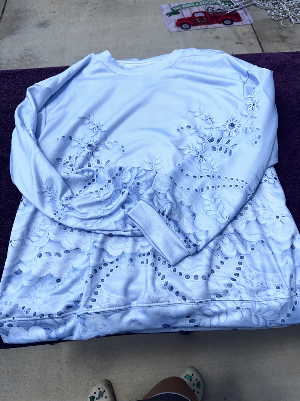 Embroidered Eyelet Floral Crewneck Sweatshirt light blue